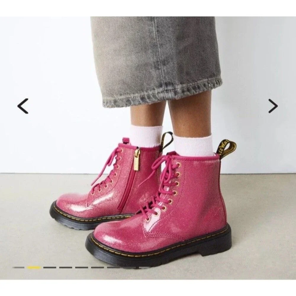 New Dr Marten Airwair Glitter Pink Fuchsia Big Girls Boots 1460 Sz Us 4 Uk 3